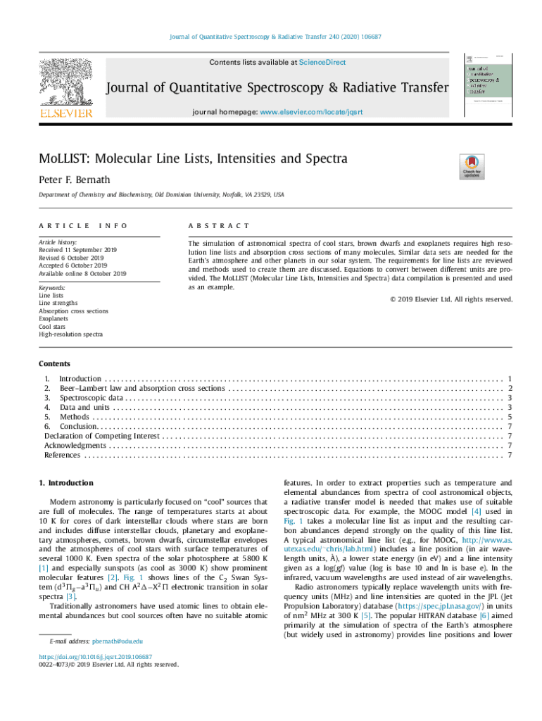 Fillable Online bernath uwaterloo Journal of Quantitative Spectroscopy