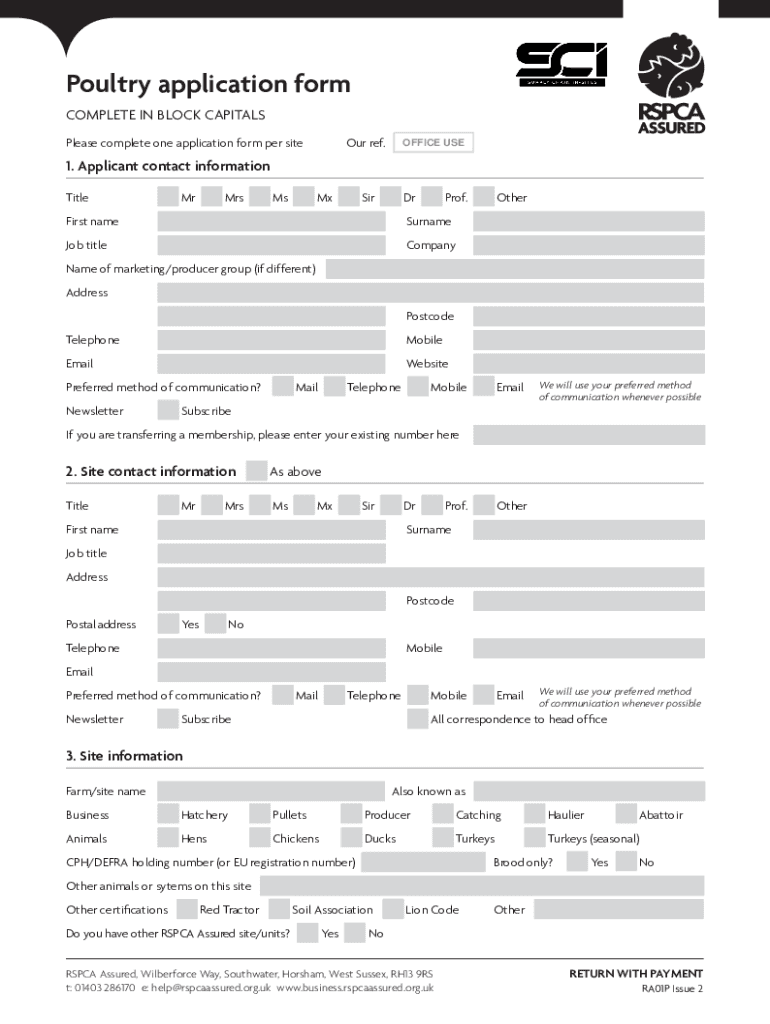 uk assured poultry application form Preview on Page 1.