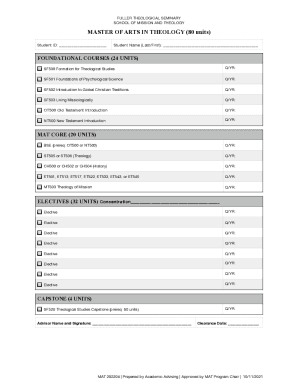 Full Time MAT Curriculum Sheet - Fuller Theological Seminary