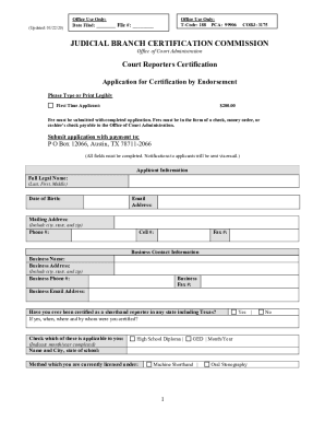 Fillable Online COURT REPORTERS CERTIFICATION BOARD Texas Courts Fax