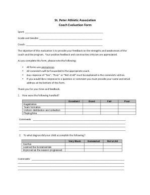 Fillable Online St. Peter Athletic Association Coach Evaluation Form ...