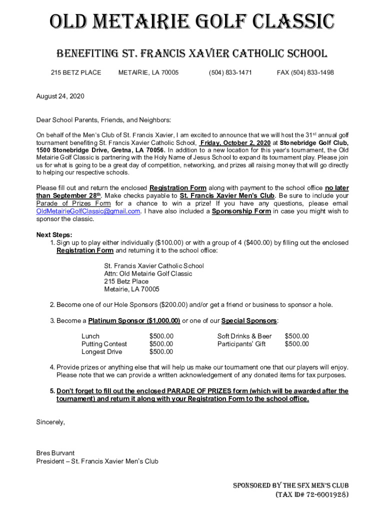 Fillable Online Old Metairie Golf Classic Registation Form &amp; Packet ...