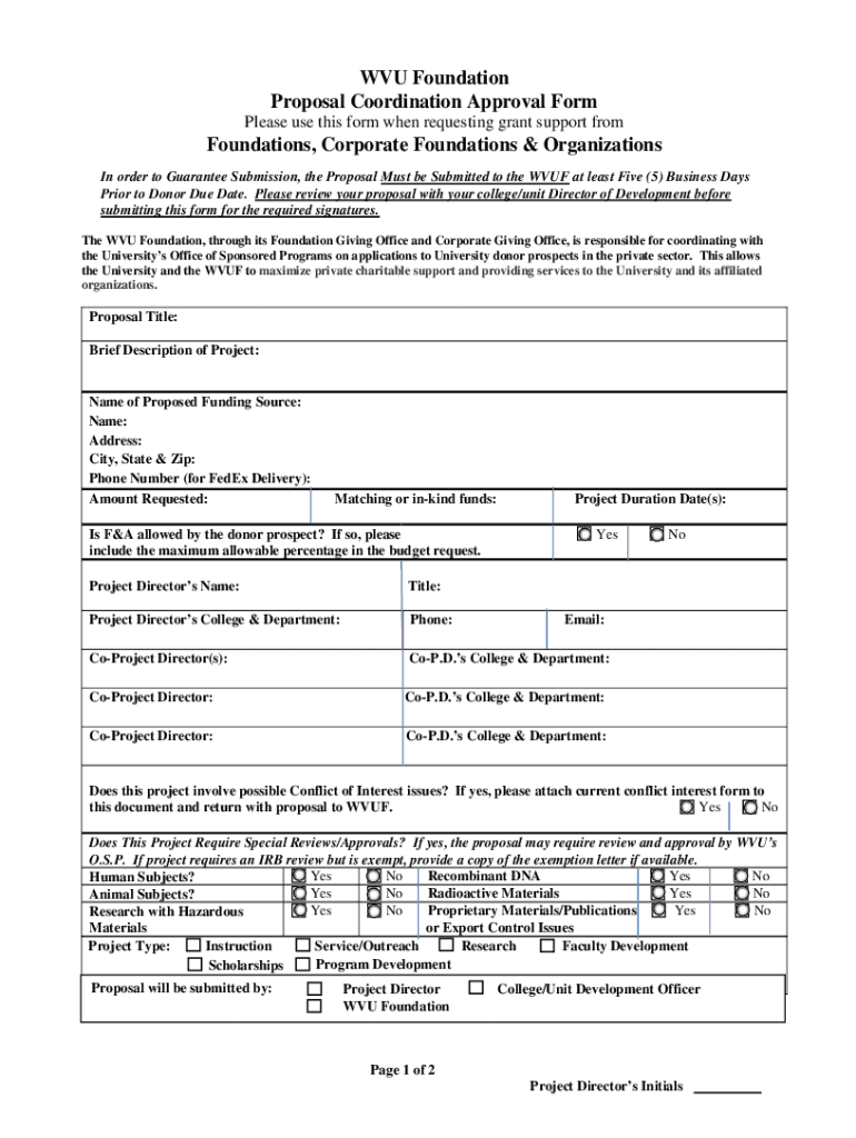 Fillable Online eberly wvu WVU Foundation Proposal Coordination ...