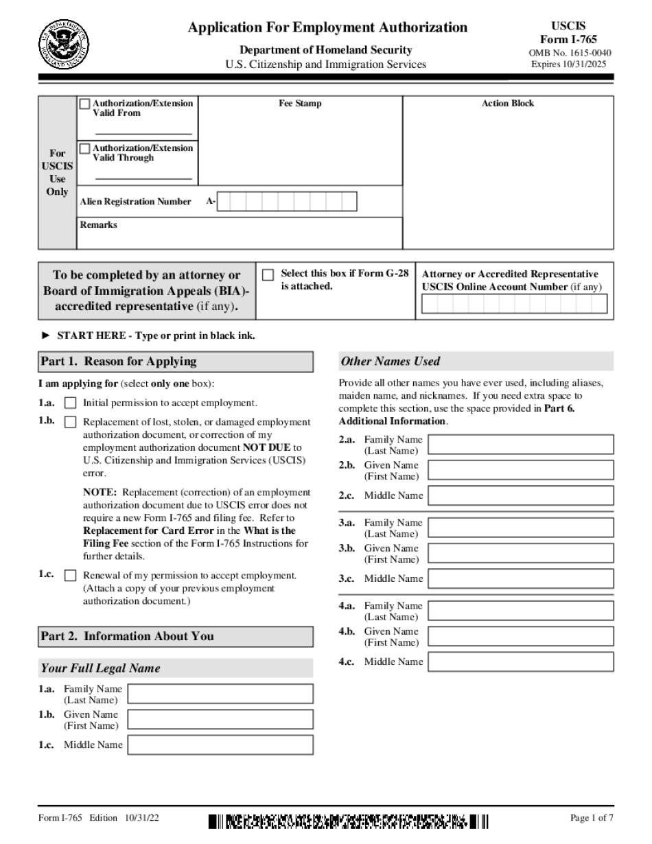Form I-765, Application For Employment Authorization - Uscis