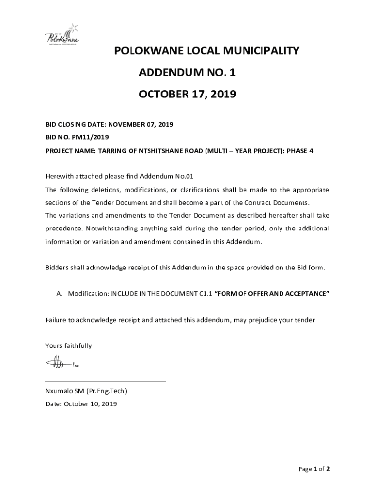 Fillable Online Polokwane Municipality Tender Bulletin Tender