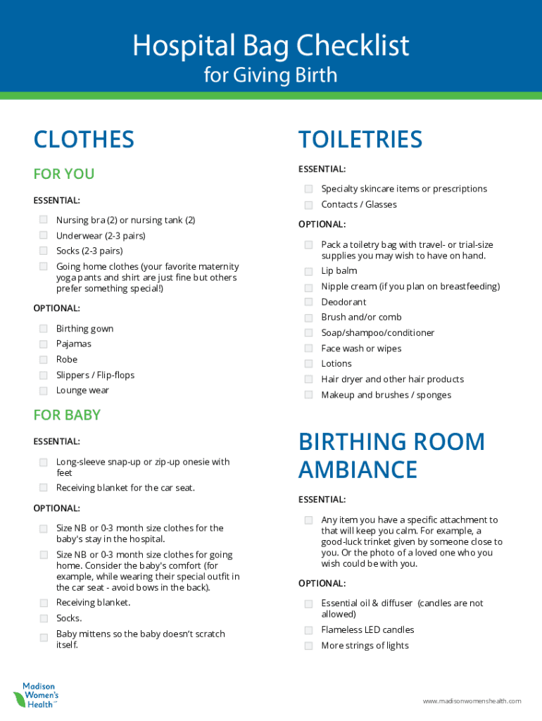 Fillable Online Hospital bag packing list whats on your list for your