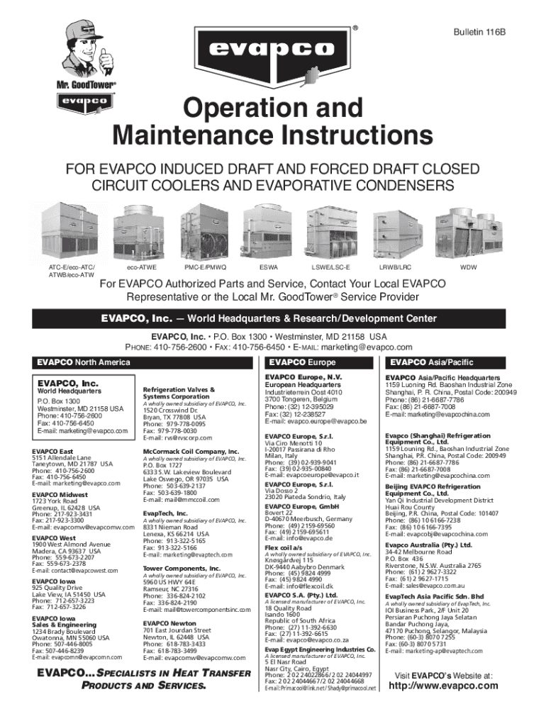 Fillable Online For EVAPCO Induced Draft and Forced Draft Closed