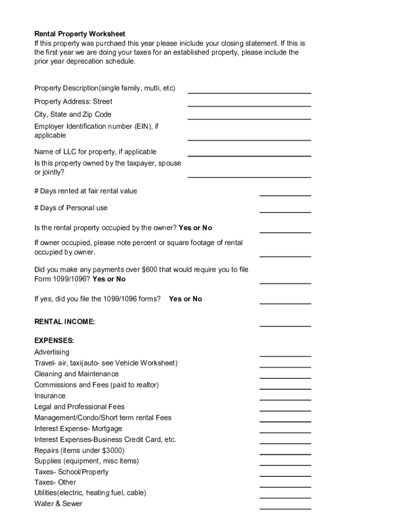 Fillable Online www.template.netrental-property-worksheet18+ Rental ...