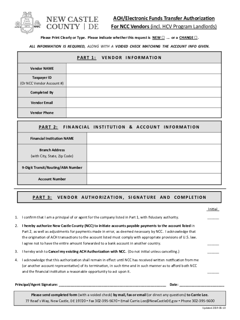 Fillable Online ACH/Electronic Funds Transfer Authorization For NCC ...