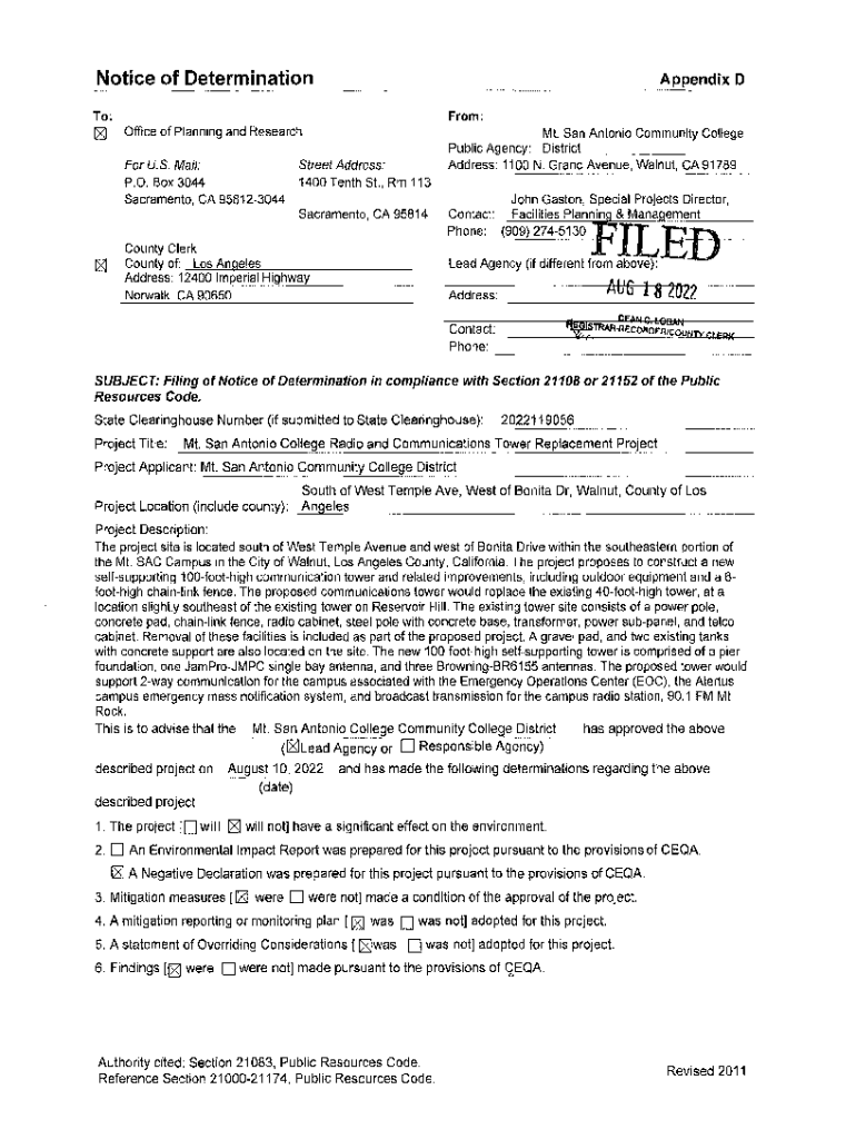 Fillable Online dot.ca.govmediaNotice of Determination California