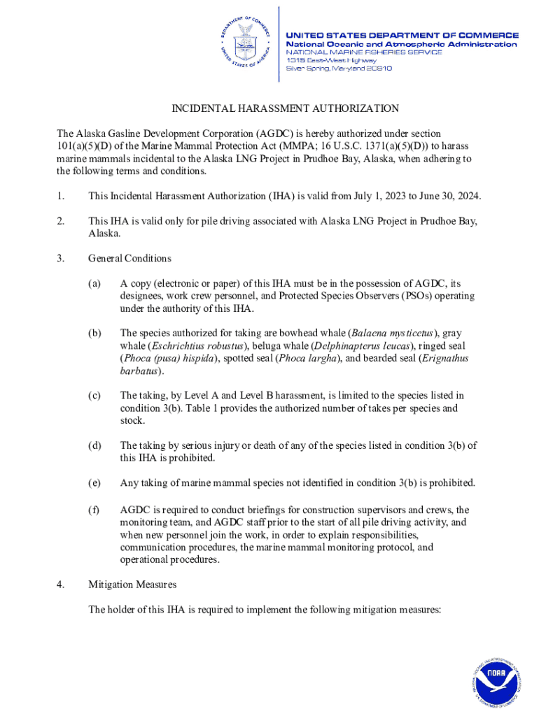 Fillable Online INCIDENTAL HARASSMENT AUTHORIZATION The Alaska Gasline