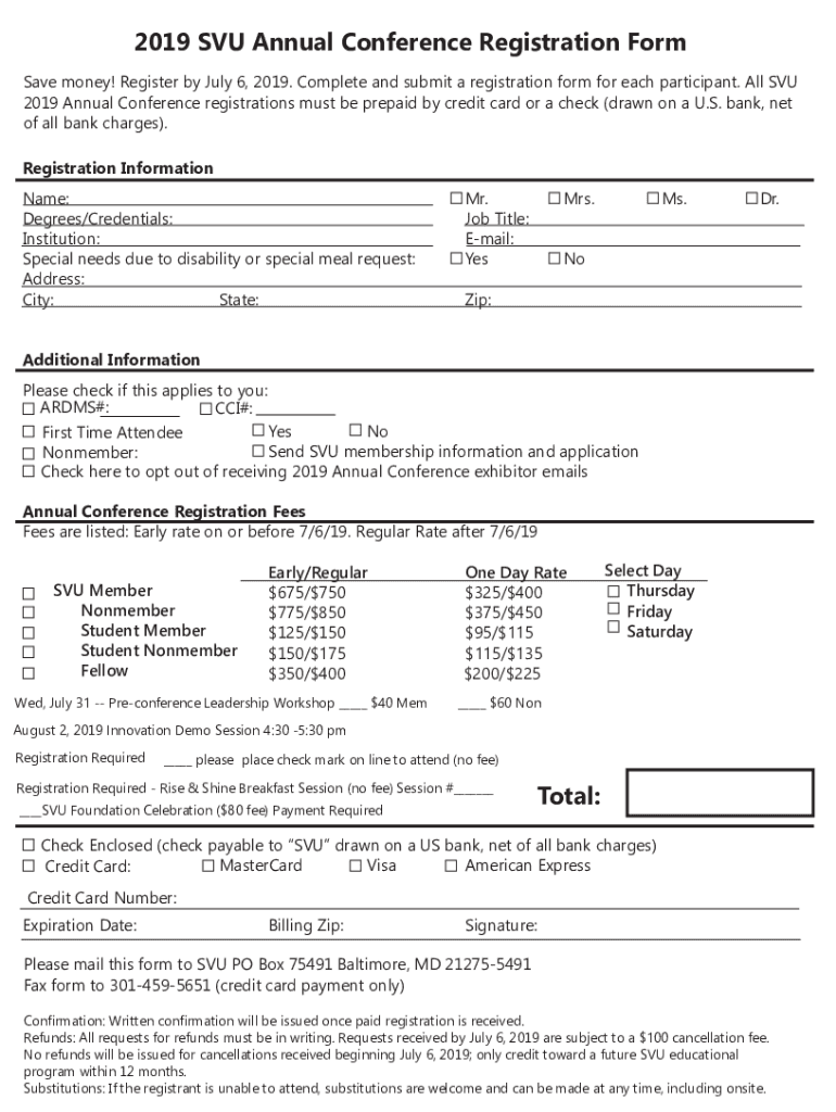 Fillable online 201 svu annual conference registration form society