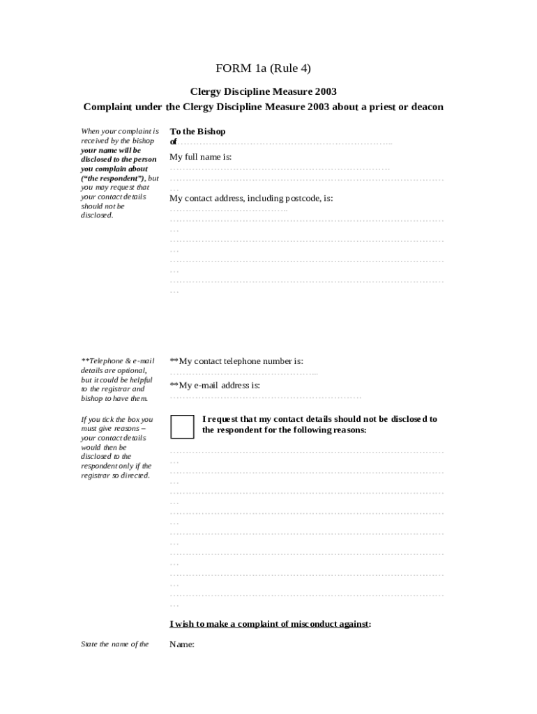 Clergy Discipline Rules &amp; sThe Church of England Doc Template | pdfFiller