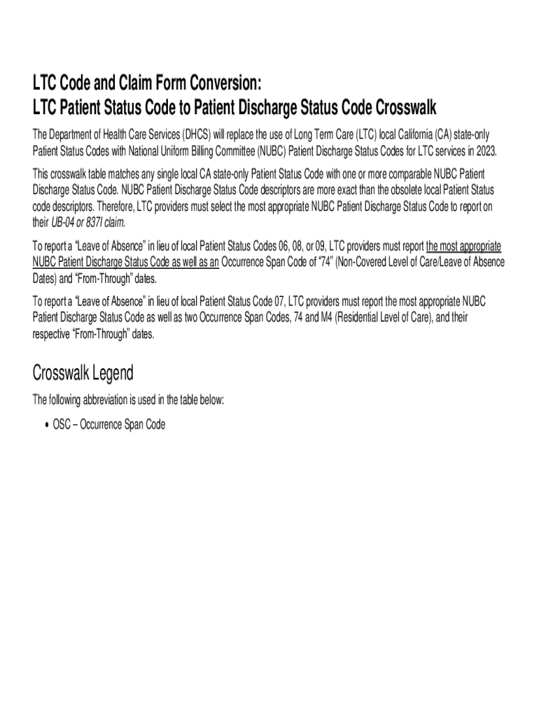 Fillable Online files medical ca LTC Code and Claim Form Conversion