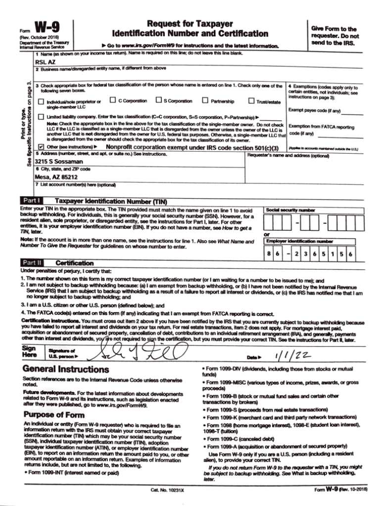 Fillable Online IRS Form W-9: Request for Taxpayer Identification ...