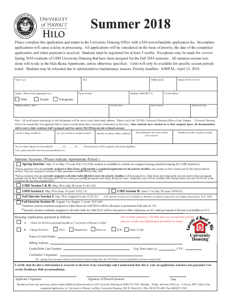 Fillable Online hilo hawaii www.kysu.eduuniversity-housing ...