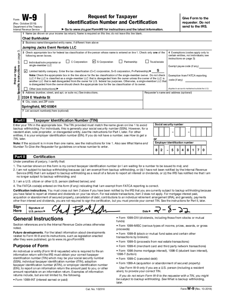 Fillable online form w9 2022w 9 form 2022 printable pdf template