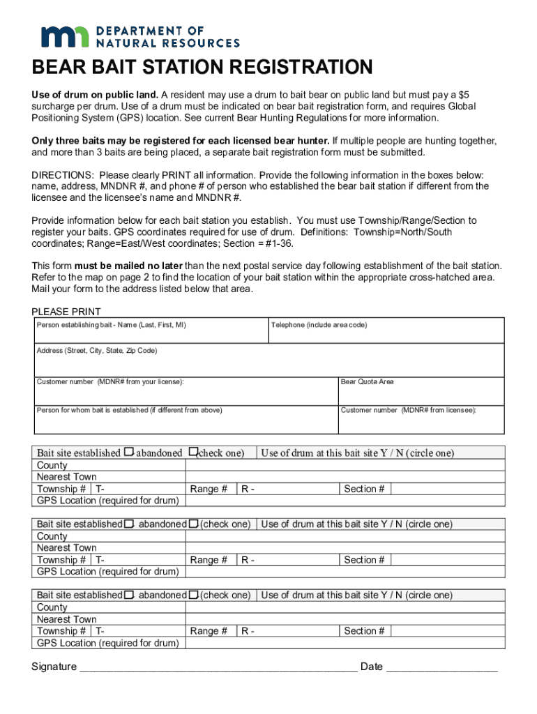 Mn bear bait registration form Fill out & sign online DocHub