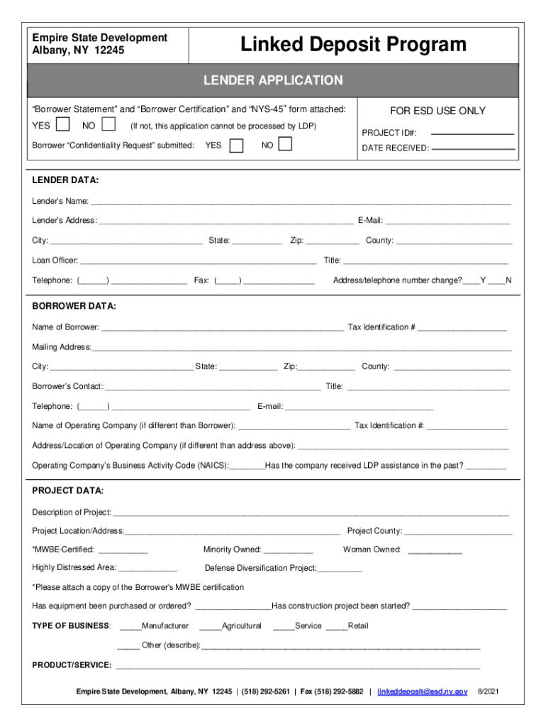 Fillable Online esd ny Linked Deposit Program esd.ny.gov Fax Email