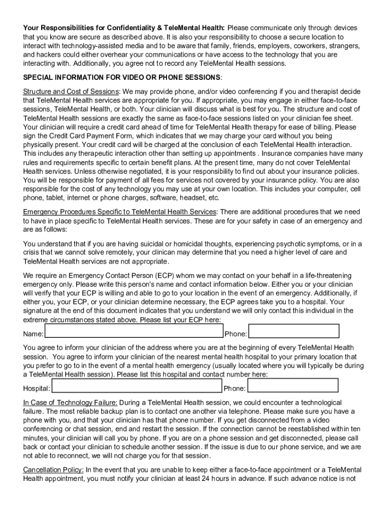 Fillable Online Information, Authorization, & Consent To Telemental