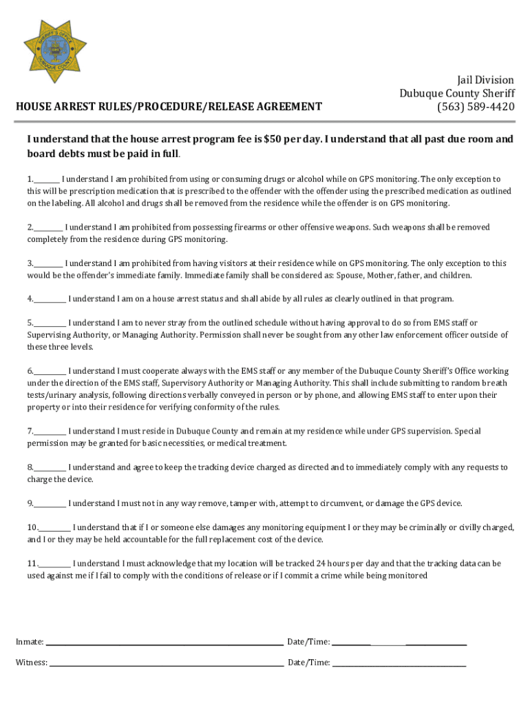 Fillable Online County Jail House Arrest