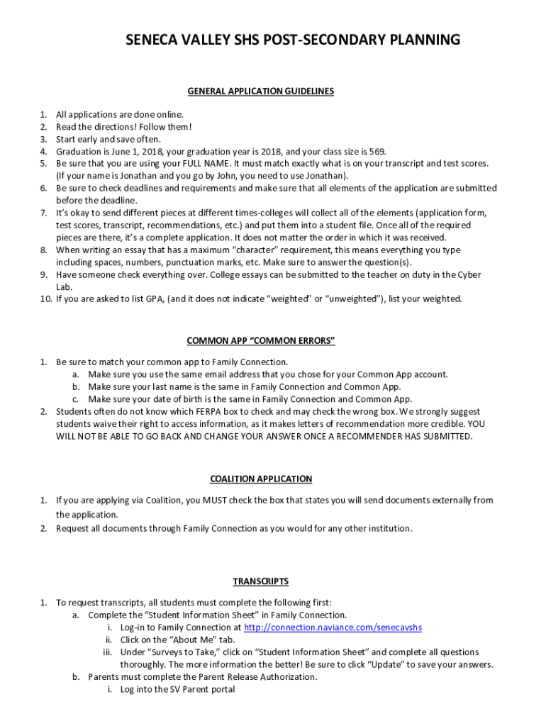 Fillable Online SENECA VALLEY SHS POSTSECONDARY PLANNING Fax Email