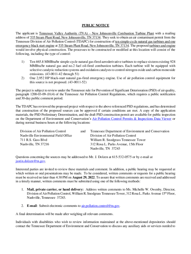 Fillable Online New Johnsonville Combustion Turbine Plant with a