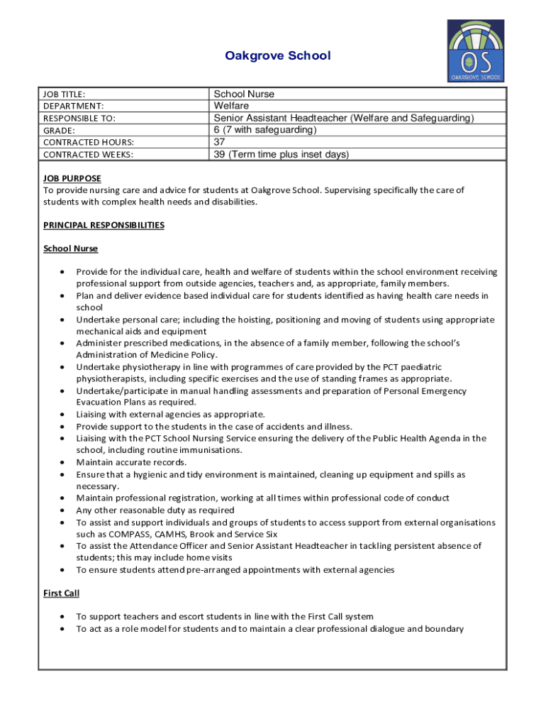 Fillable Online School Nurse job description Ready to Use Sample