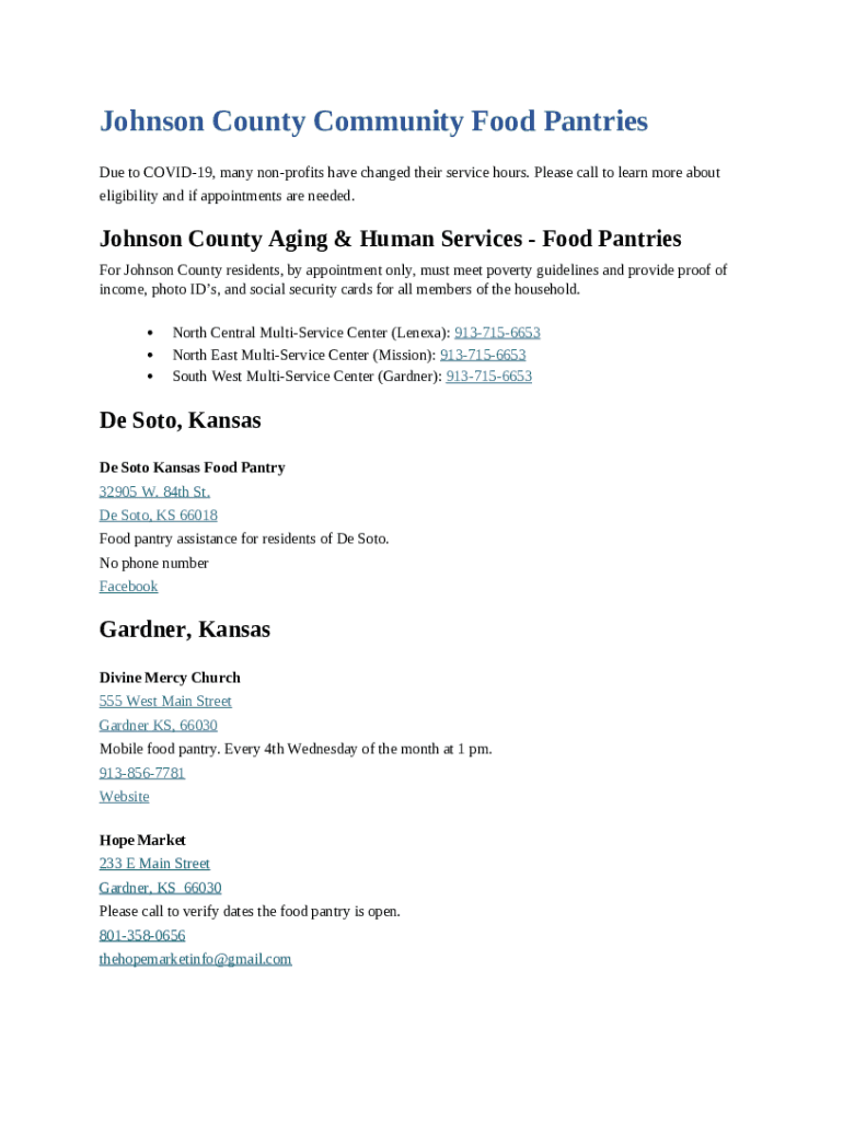 Johnson County Community Food Pantries Doc Template pdfFiller