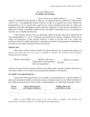 Indiana Advance Directive for Health Care Decisions