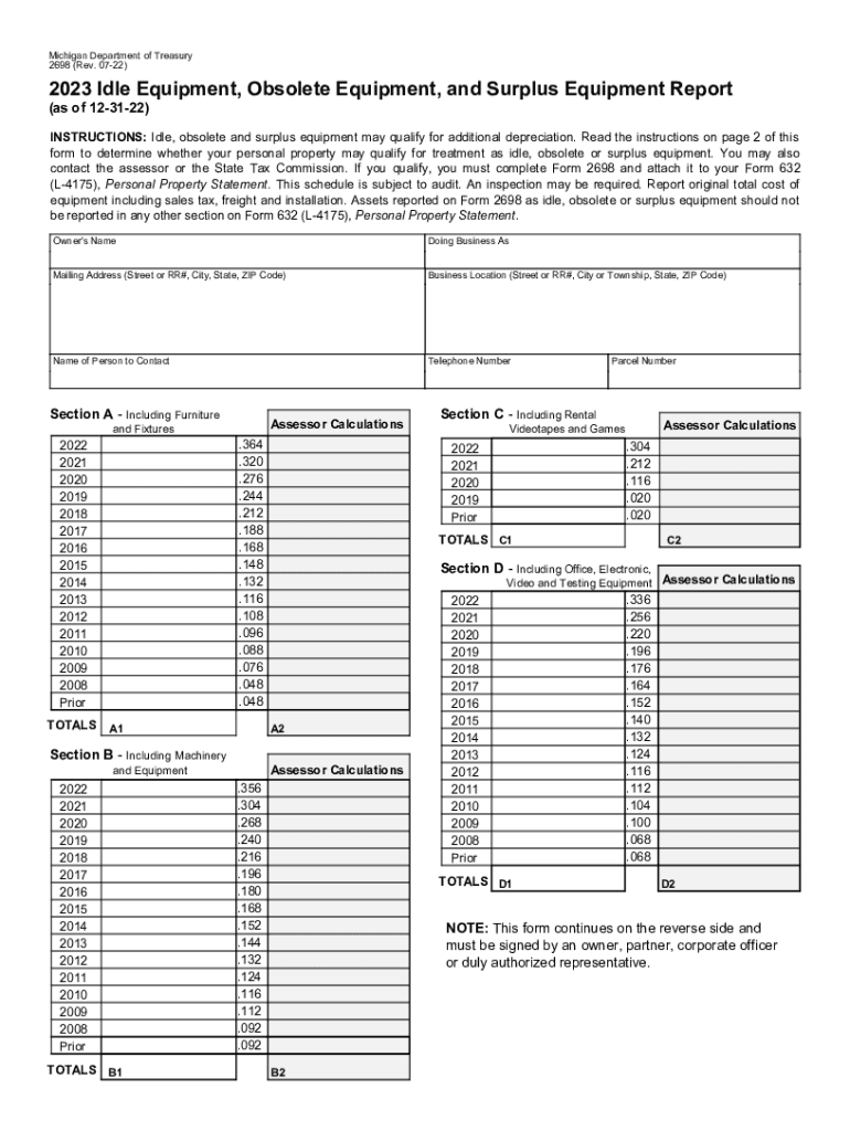 Fillable Online Form26982023IdleObsoleteSurplusEquipmentReport