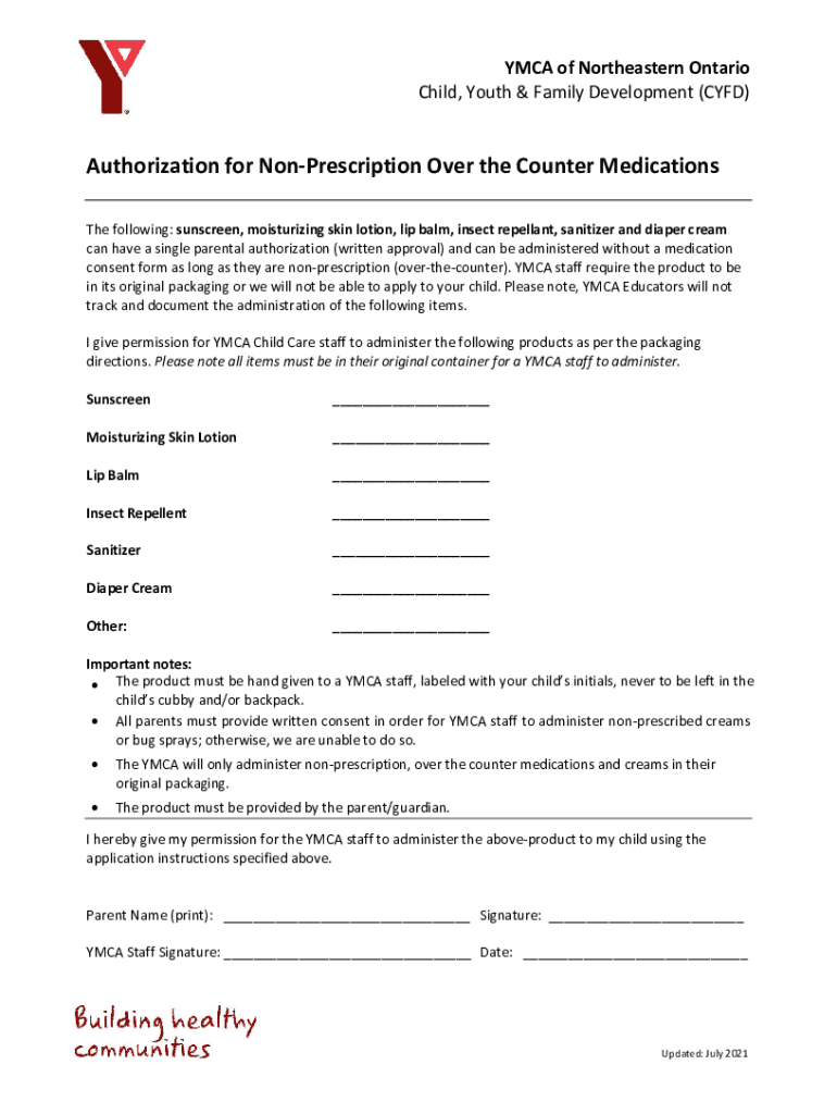 Fillable Online Blanket Parental Authorization for NonPrescription