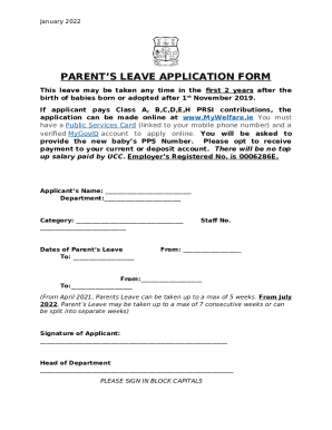 Parent's Leave Application FormHR 108 (T) - Health Service Executive