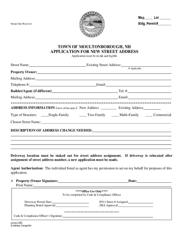 Fillable Online TOWN OF MOULTONBOROUGH, NH APPLICATION FOR RESIDENTIAL