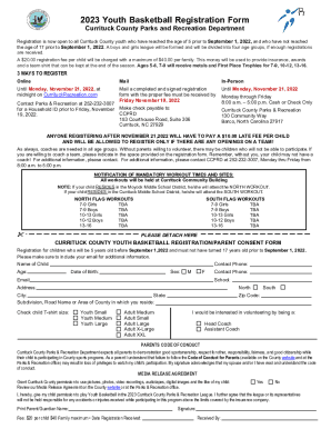 Fillable Online Currituck County Youth Basketball Registration Form Fax