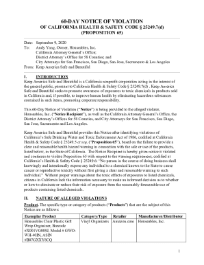 Fillable Online oag ca Proposition 65 Enforcement Reporting - Attorney General ofNotices ...