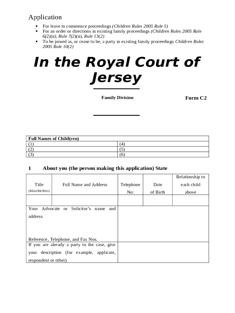 Royal Court of Jersey Family Division C2 Doc Template pdfFiller
