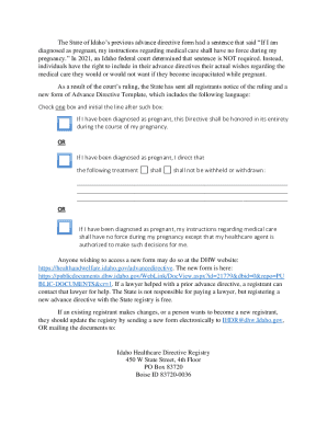 Fillable Online The State of Idaho's previous advance directive form ...