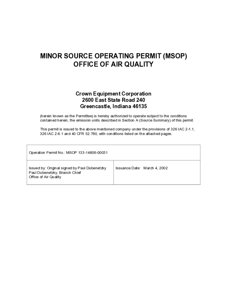 Fillable Online permits air idem in MINOR SOURCE OPERATING PERMIT (MSOP ...