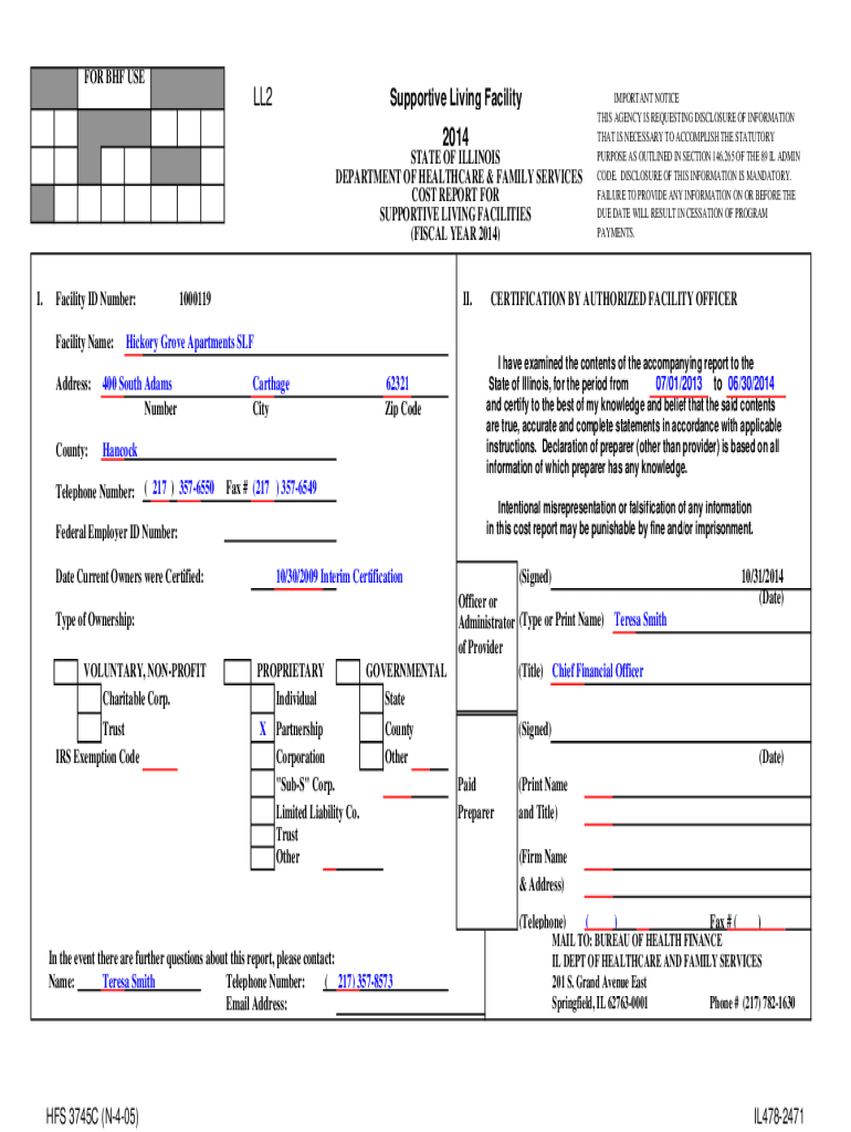 Fillable Online www2 illinois Hickory Grove Apartments SLF Fax Email Print pdfFiller