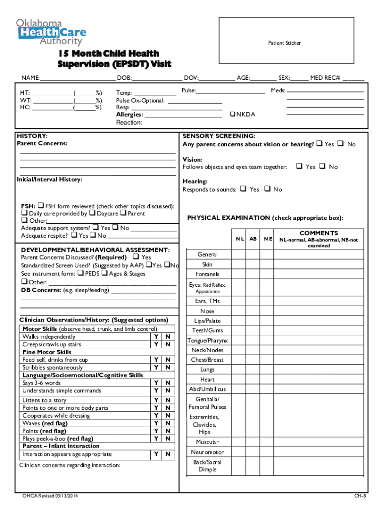 Fillable Online oklahoma.govcontentdamPatient Sticker 15 Month Child ...