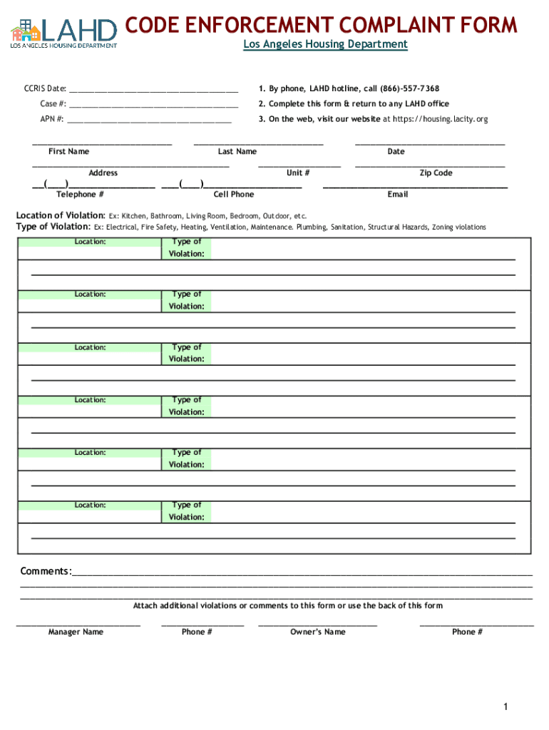 Fillable Online CodeEnforcement Complaint Form. Bulletin