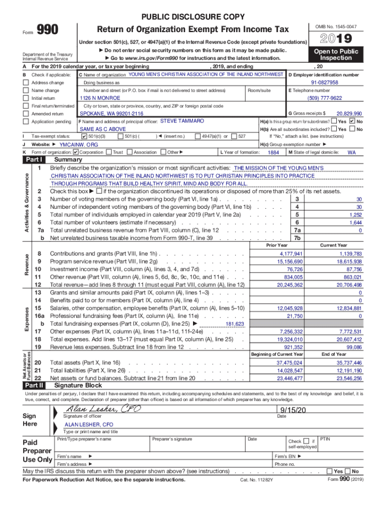 Fillable Online YMCA Financial Statement YMCA of the Inland Northwest