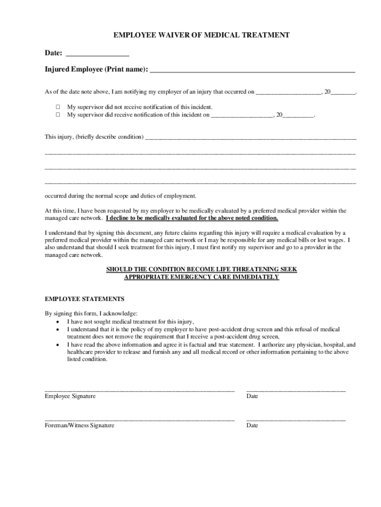 Fillable Online Treatment Waiver