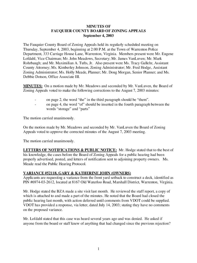 Fillable Online www.fauquiercounty.govhomeshowpublishedMINUTES OF