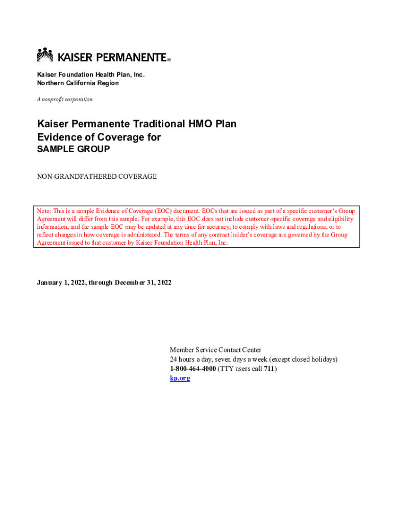 Fillable Online 2022 Kaiser Permanente Sample NCR Large Group