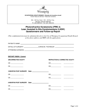 Fillable Online Lasik PRK Post Op Form - City of Winnipeg Fax Email ...