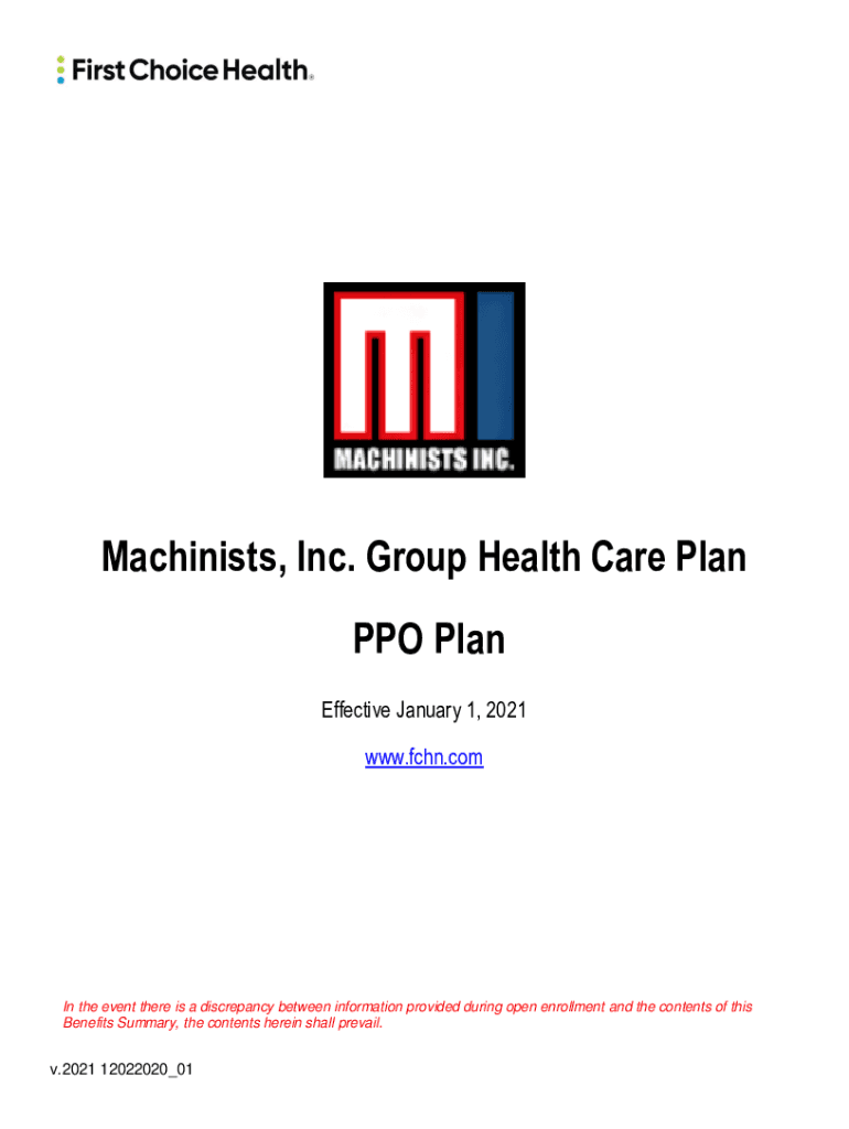 Fillable Online Machinists, Inc. Group Health Care Plan PPO Plan - Fchn ...