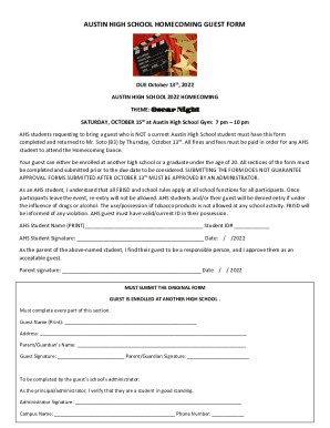 Fillable Online AUSTIN HIGH SCHOOL HOMECOMING GUEST FORM Fax Email ...
