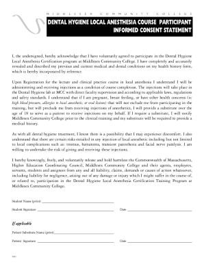 Fillable Online Dental Hygiene Local Anesthesia Course Participant ...